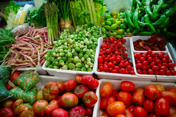 Assortment of fresh fruits and vegetables in market