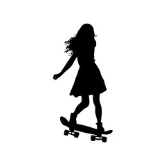 Vector illustration. Silhouette of a girl riding a skateboard.