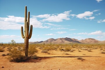 desert with a large saguaro and many cactus AI Generated