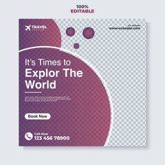 Holiday travel, traveling, or summer beach traveling social media post or web banner template design. Tourism business marketing flyer or poster.