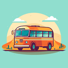 Yellow school bus flat illustration, School bus illustration, back to school, school bus