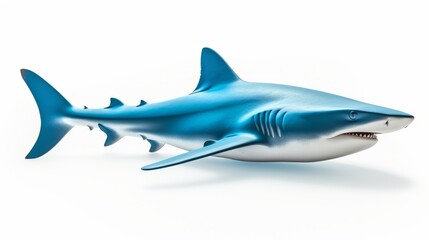 Fototapeta premium Blue shark 3d material render isolated on white background.