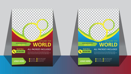 Travel poster or flyer template brochure design layout space for photo background. Yellow Travel flyer template for travel agency explore world package