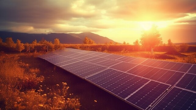 Solar panels at the field, energy savings solar panels, energy savings background, environment-friendly folar panels background