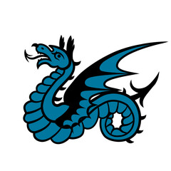 Heraldic dragon snake with wings. Symbol, sign, line, icon, silhouette, tattoo. Line and fill. Isolated vector illustration. New Year 2024, 2036, 2048, 2060.