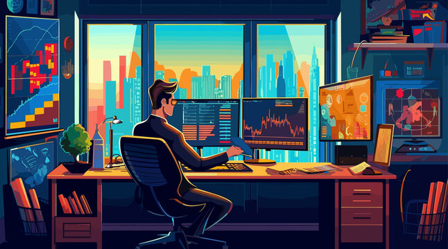 Trading with the computer, Binary options, trading platform, trading exchange interface on the screen of a laptop, laptop with trading screen, trading background, trading 