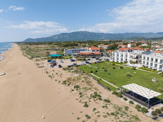Fototapeta na wymiar Aerial view of Paralia Kakovatos beach on the Peloponnese peninsula in Greece