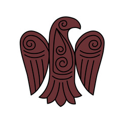 Ethnic tribal hawk, dove, eagle. Symbol, sign, icon, silhouette, tattoo. Isolated vector illustration. Thin line and fill.