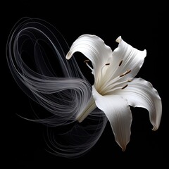 abstract lily, black and white illustration. Generative AI