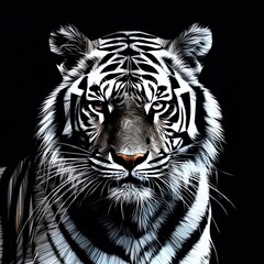 Obraz premium tiger. An artistic, schematic black-and-white portrait of a tiger Generative AI