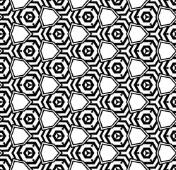 Black and white seamless pattern texture. Greyscale ornamental graphic design. Mosaic ornaments. Pattern template. Vector illustration. EPS10.