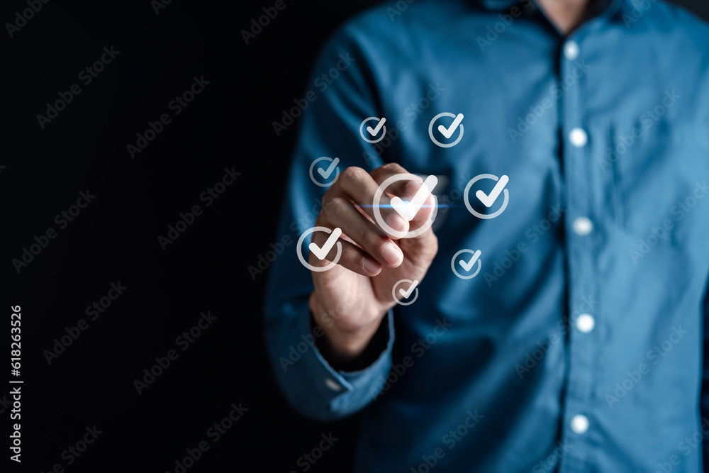 Leinwandbilder digital guarantee checkmark, business checking quality assurance qa or qc management, certification 