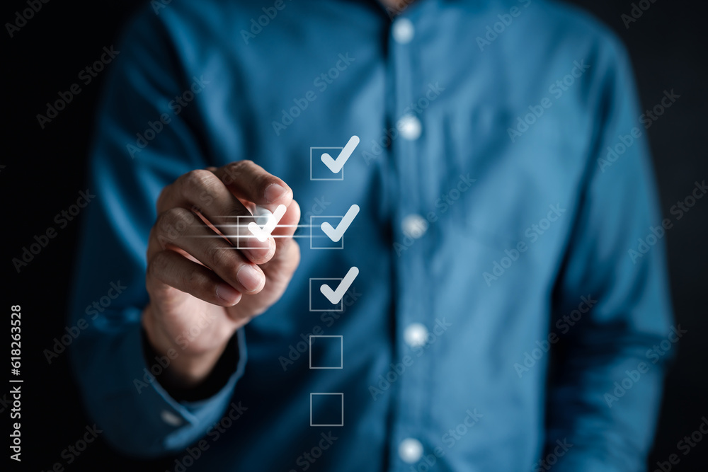Fototapete digital guarantee checkmark, business checking quality assurance qa or qc management, certification 