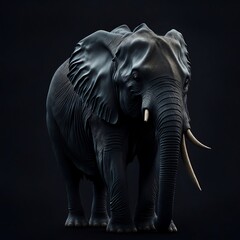 Fototapeta premium A majestic elephant captured in a close-up shot, standing proudly against a black background, exuding strength and grace. Generative AI.