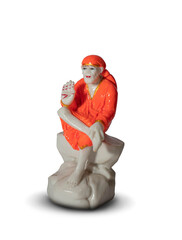 Hindu god Shirdi Sai Baba Sitting statue isolated over white background guru purnima festival