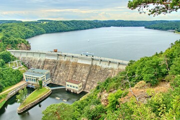 A view to the large dam with lake at Vranov nad Dyji, Czech republic