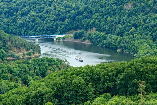 A ship on the surface of dam near Bitov, Czech republic