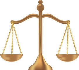 golden scales of justice on transparent background