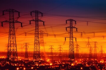 Electric transmission tower pylons stretching across AI Generated