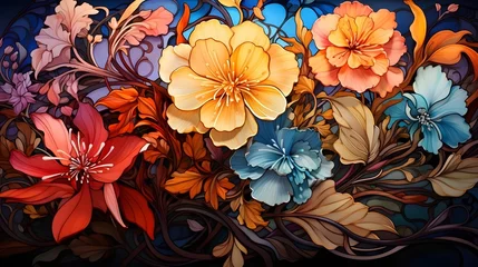 Foto op Canvas A stained glass-inspired artwork featuring intricate floral designs in a vibrant array of colors. (Generative AI) © FEROHORA