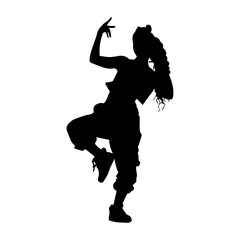 Vector illustration. Silhouette of a girl dancer in baggy hip-hop clothes.