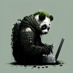 panda similar to Frankenstein zombie developer programmer plain background 