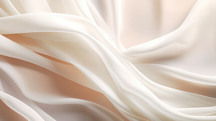  Flowing white cream curtain with smooth, silky fabric in soft, beautiful light. Creates a luxurious, elegant backdrop for showcasing beauty, cosmetic, skincare, body care, and fashion products 