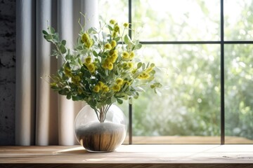 eucalyptus in a vase with wooden desk AI Generated