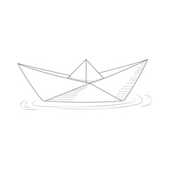 Origami paper ship isolated on white background sketch doodle design. Vector illustration.