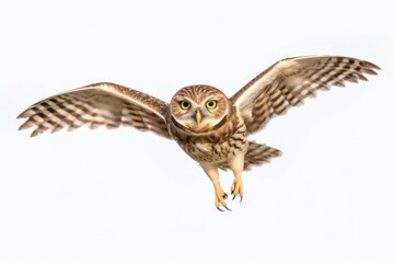 An owl flying through the air with its wings spread created with Generative AI technology