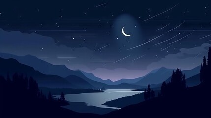 Stunning Bluish Night Sky Illustration AI Generated