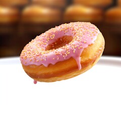 A glazed donut with pink icing and sprinkles created with Generative AI technology