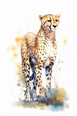 Agile cheetah with a slender body watercolor. AI generated
