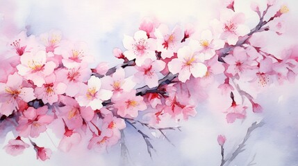Blossoming Cherry Blossom in Watercolor. AI generated