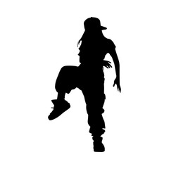 Vector illustration. Silhouette of a girl dancer in baggy hip-hop clothes.