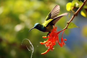 Elegant Male Sunbird Shaking Tail Streamers - Created with Generative AI Tools