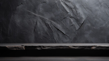 Black Empty Surface with Black Cement and Blue diffused light. Ideal for Product Placement as Backdrop. Ai generative