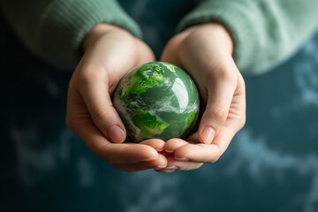 Green Earth Planet on Volunteer's Hands - World Environment Day Concept - Created with Generative AI Tools
