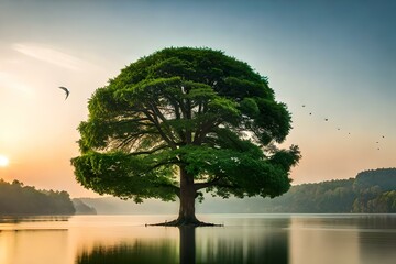 tree on the lake generated in Ai