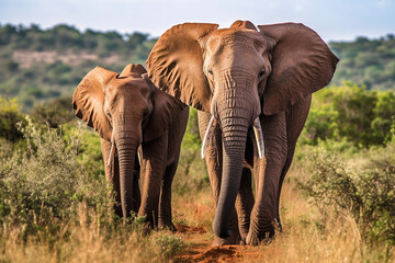 Fototapeta na wymiar Majestic Elephants in their Natural Habitat - Created with Generative AI Tools