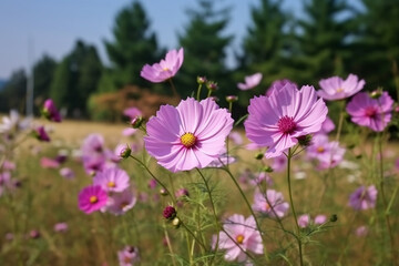 Fototapeta premium Vibrant Blooming Cosmos Flowers in Garden - Created with Generative AI Tools
