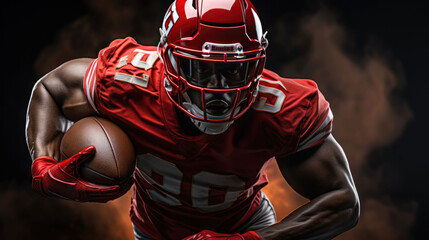 American football player wearing helmet ready to fight