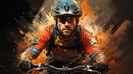 Fototapeta na wymiar a painting of a mountain bike racer.