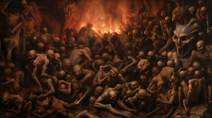 Hell: Visions from the Depths: Captivating Renaissance-Inspired Ancient Style Painting of Hell, Inferno