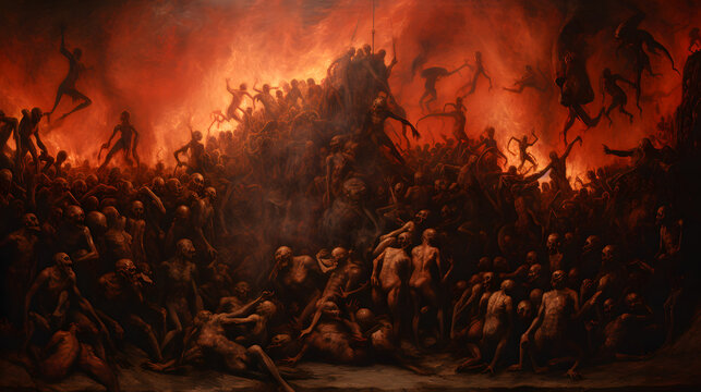 Hell: Visions from the Depths: Captivating Renaissance-Inspired Ancient Style Painting of Hell, Inferno