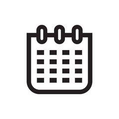 Black and white Calendar icon outlined. Time management or organizer and planner sign. Timetable or scheduling flat symbol. Vector date and time of event on holiday reminder graphic for web app ui. 