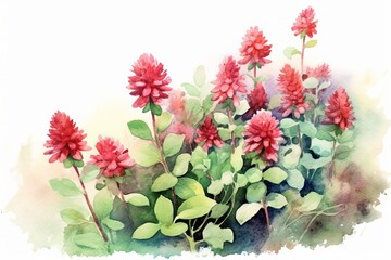 Crimson Clover watercolor illustration. AI generated