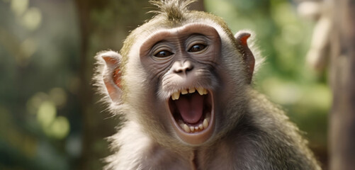 a little monkey laughs at the camera, generative AI