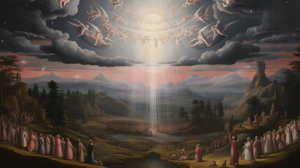 Renaissance-Inspired Ancient Style Painting of Heaven, Celestial Serenity Unveiled: Enchanting