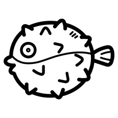 puffer fish line icon style
